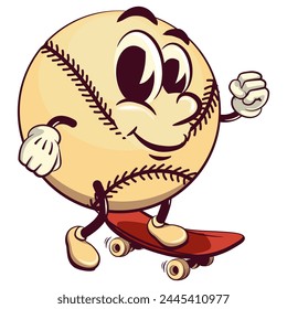 baseball cartoon vector isolated clip art illustration mascot playing skateboarding, work of hand drawn