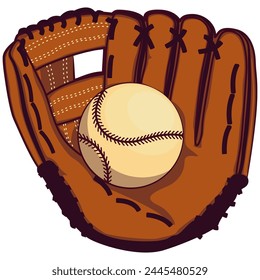 baseball cartoon vector isolated clip art illustration catching a baseball with a baseball glove, work of hand drawn