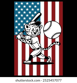 Baseball Cat American Flag Patriotic Camiseta