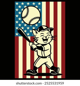 Baseball Cat USA Flag Camiseta de regalo patriótico