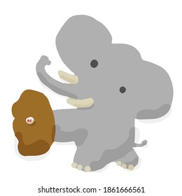 Elefante Catch06 del béisbol; Ilustración vectorial dibujada a mano como impresión en bloques de madera