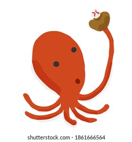 Baseball Catch07 Octopus; Hand drawn vector illustration like woodblock print