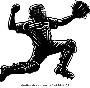 Baseball Catcher in Action Silhouette