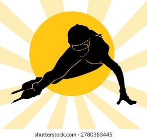 Baseball Catcher Diving for Ball With Retro Sunburst Rays