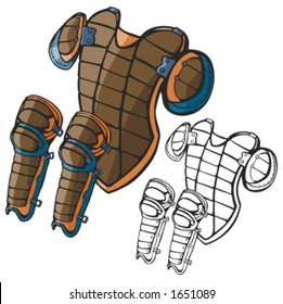 Baseball catcher equipment including a chest protector and a leg guards. Vector illustration