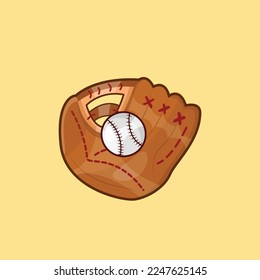 Baseball with Catcher Glove Illustration in Cartoon Style