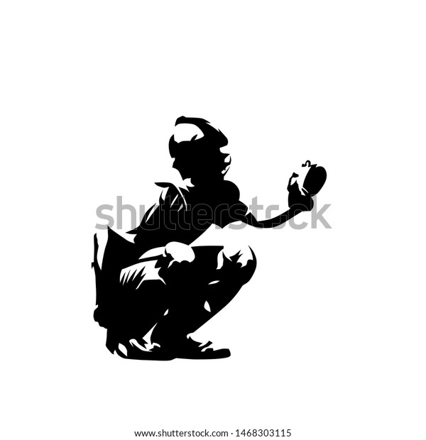 野球キャッチャー インク描画 野球選手の分離型ベクターシルエット のベクター画像素材 ロイヤリティフリー