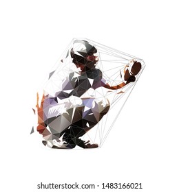 Baseball catcher, low poly isolated vector illustration. Geometric baseball player