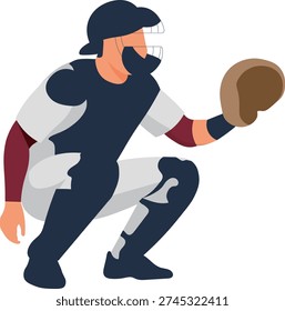 Baseball Catcher Ready to Receive the Ball with Glove in Match Vector Illustration