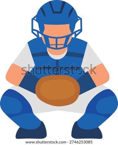 Baseball Catcher Ready to Receive the Ball Vector Illustration