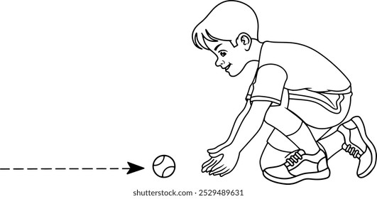ilustração de vetor de linha de técnica de captura de beisebol 