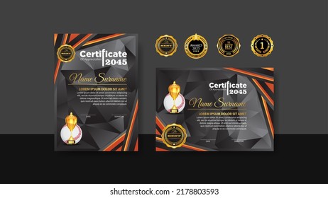 Baseball Certificate Design With Gold Cup Set Vector. baseball. Sports Award Template. Achievement Design. Graduation. Winner document. Winner's Cup. Illustration Templates