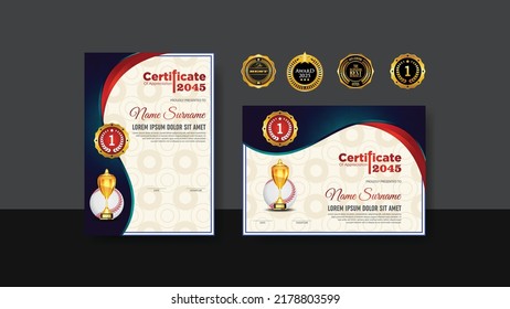 Baseball Certificate Design With Gold Cup Set Vector. baseball. Sports Award Template. Achievement Design. Graduation. Winner document. Winner's Cup. Illustration Templates