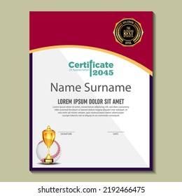 Baseball Certificate Design With Gold Cup Set Vector. baseball. Sports Award Template. Achievement Design. Graduation. Winner document. Winner's Cup. Illustration Templates