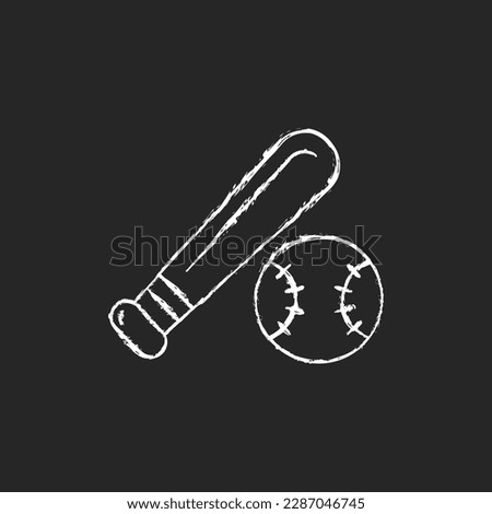 Baseball chalk white icon on dark background. Professional taiwan league. Major competition. Team game. Sport community. Asian championship. Isolated vector chalkboard illustration on black 
