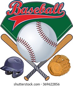 Baseball champion. Base, ball, helmet, mitt label