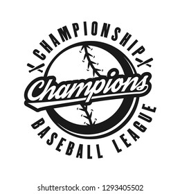 Baseball champions vector monochrome emblem, badge, label or logo isolated on white background