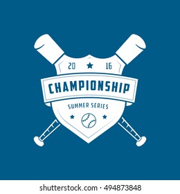 Baseball Championship Emblem Flat Icon On Blue Background