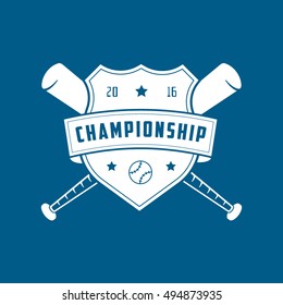 Baseball Championship Emblem Flat Icon On Blue Background