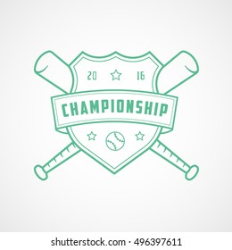 Baseball Championship Emblem Green Line Icon On White Background