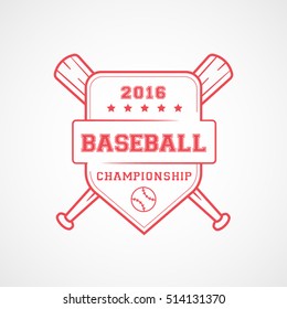 Baseball Championship Emblem Red Line Icon On White Background