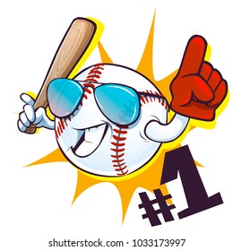 Baseball character. Card, poster, print for t-shirt, logo, banner, design element. Vector illustration. 