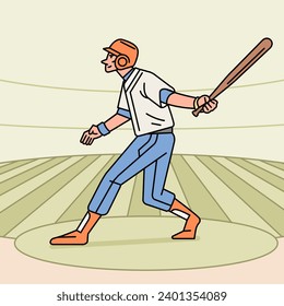 Baseballspieler Mann Mann Mann Mann in Aktion Athlete auf Stadionlinie Illustration