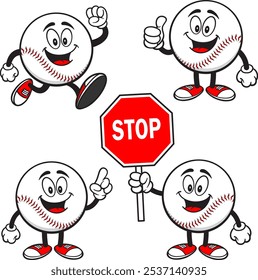 Baseball Character Set 02, Hand Drawn Vector illustrations, Isolated On Transparent Background
