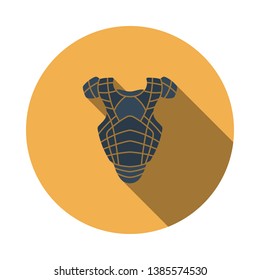 Baseball Chest Protector Icon. Flat Circle Stencil Design With Long Shadow. Vector Illustration.