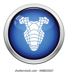 Baseball chest protector icon. Glossy button design. Vector illustration.
