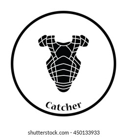 Baseball chest protector icon. Thin circle design. Vector illustration.