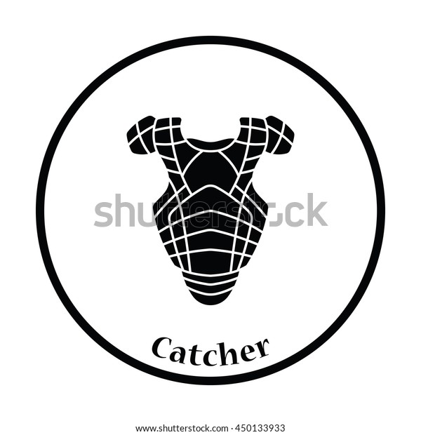 Baseball chest protector icon. Thin circle\
design. Vector\
illustration.