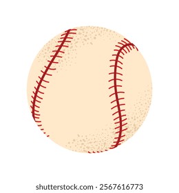 Baseball. Classic vector illustration of a white baseball with red stitches. Perfect for sport themes, outdoor games, and team activity concepts. Simple flat style isolated on white background.