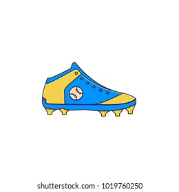 Baseball cleat - flat color line icon on isolated background. Base ball shoes sign, symbol, pictogram. Sport equipment vector illustration.  