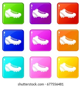 Baseball cleat icons of 9 color set isolated vector illustration