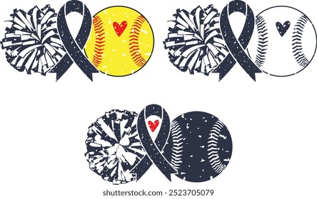 Clipart de béisbol, Concienciación, Cheer Pom Poms, Cáncer de mama	