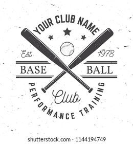 Baseball club badge. Vector illustration. Concept for shirt or logo, print, stamp or tee. Vintage typography design with baseball bats and ball for baseball silhouette.