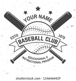 Baseball club badge. Vector illustration. Concept for shirt or logo, print, stamp or tee. Vintage typography design with baseball bats and ball for baseball silhouette.