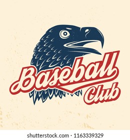 Baseball club badge. Vector illustration. Concept for shirt or logo, print, stamp or tee. Vintage typography design with golden eagle and baseball club text silhouette.