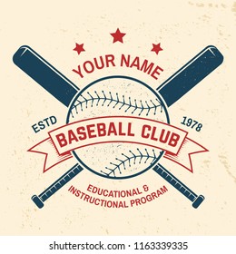 Baseball club badge. Vector illustration. Concept for shirt or logo, print, stamp or tee. Vintage typography design with baseball bats and ball for baseball silhouette.