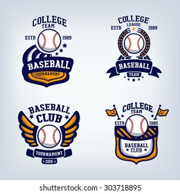 Baseball club emblem, college league logo, one color
design template element, sport tournament. icon design, ribbon banner,