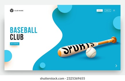 Baseball Club Landing Page or Hero Banner Design in White and Blue Color.