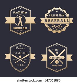Baseball club, team logo, badges, emblems, gold on dark