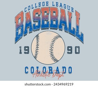 Baseball club vector t-shirt design. Colorado baseball league graphic print design. Champion tournament. Baseball college league. Vintage artwork for sportswear. Sport logo. College font.