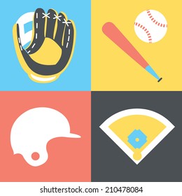 Baseball collection / Vector illustration / Baseball icons set / Flat design