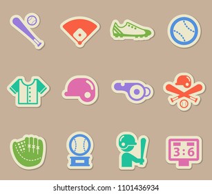 baseball color vector icons on paper stickers