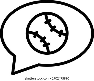 Baseball Commentary Concept, Chat Bubble with Softball Vector line Icon Design, Base ball Symbol on white background, bat and ball game Sign, Sports equipment Stock,