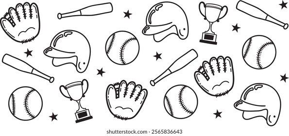 Baseball Competition Game Graphic Clip art. Sport Team and Winner Trophy Design Elements.