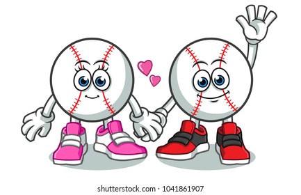 baseball couple mascot vector cartoon illustration