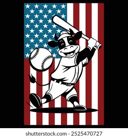 Baseball Cow American Flag Patriotic Camiseta